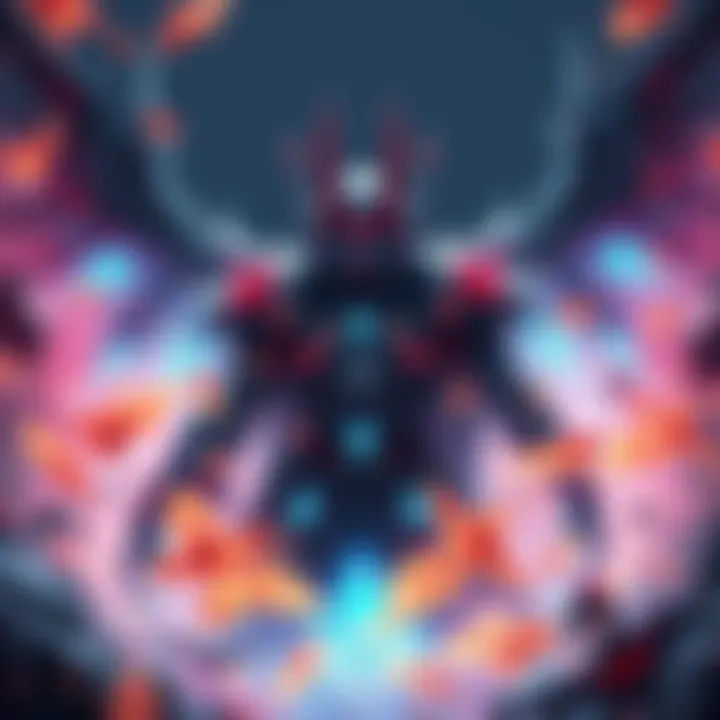 A depiction of Lavos surrounded by glowing Archon shards, showcasing their potential in a battle scene.