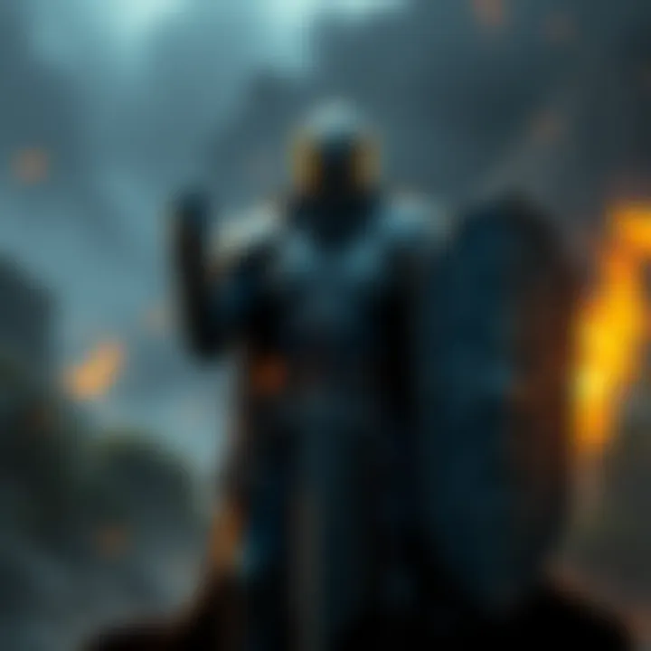 Lawful Evil Paladin A paladin in dark armor stands confidently with a sword and shield, embodying lawful evil traits while respecting women and non-combatants.