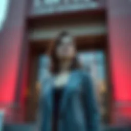 A woman stands outside a courthouse, looking relieved after withdrawing her rape lawsuit against Rich Campbell.