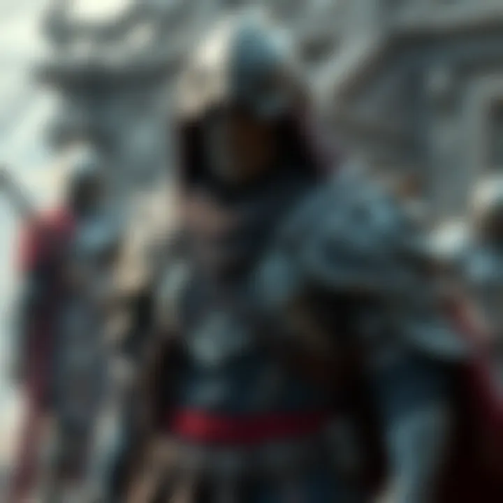 Layered Armor Combinations A character wearing a mix of layered armor sets showcasing a stylish and powerful look in a fantasy game setting.