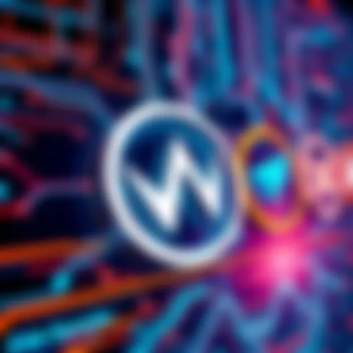 A close-up view of LCD logos showcasing white and blue variations with a tech-inspired background