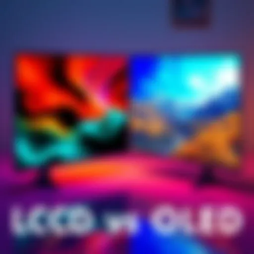 A side-by-side view of an LCD screen and an OLED screen displaying vibrant images, highlighting their differences in brightness and color quality.