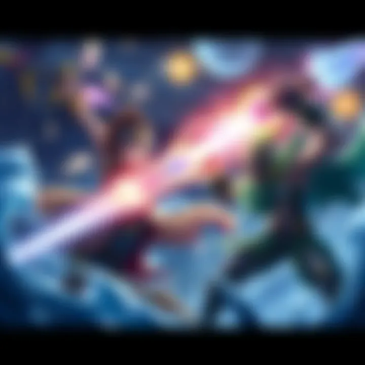 A group of League of Legends champions displaying strong wave clear abilities in action during gameplay, showcasing their skills in a lane fight.