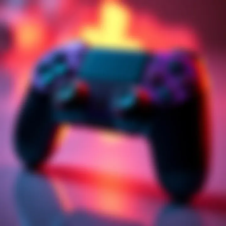 A close-up view of a leaked PS6 controller design, showing its new features and color scheme