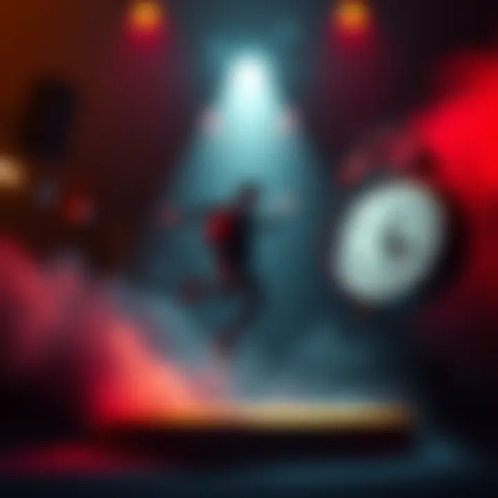 Leaper, Showstopper, and Deadline Concept Three elements representing Leaper, Showstopper, and Deadline in a dynamic visual. A figure leaping forward, a spotlight shining down, and a ticking clock symbolize their connection.