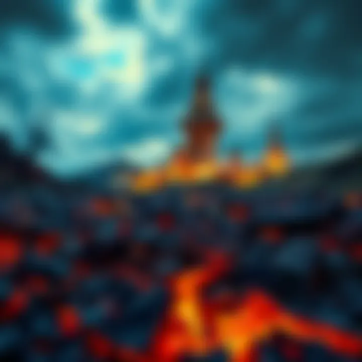 A dramatic scene symbolizing destruction and the end of life, showcasing a barren landscape with ashes and remnants of once vibrant elements.