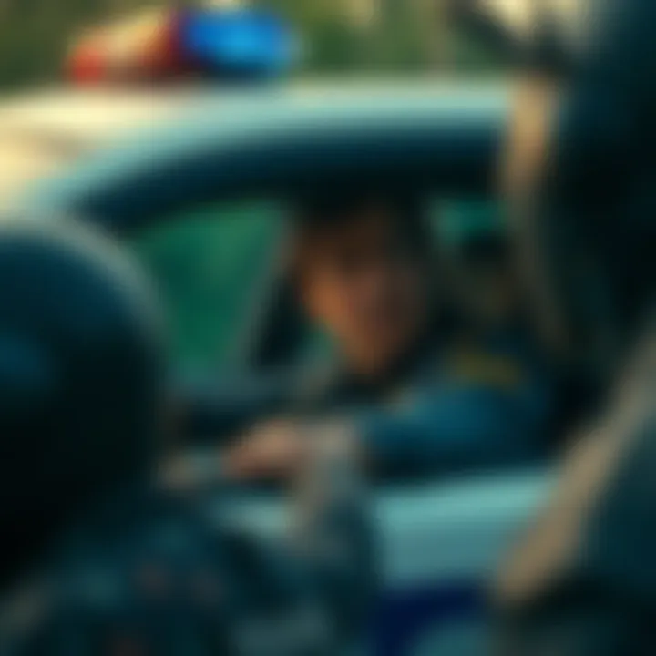 Lee hides in a police car while walkers surround it, creating a tense scene