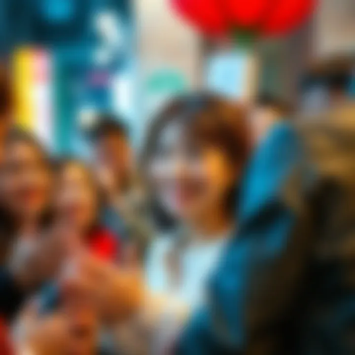 Lee Yun-jin smiling with fans Lee Yun-jin interacting warmly with her fans, showcasing her approachable nature and genuine kindness.