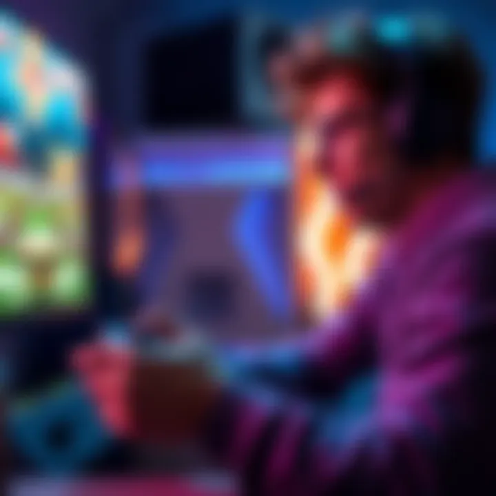 A left-handed person playing a video game on a console with a controller designed for left-handed use.