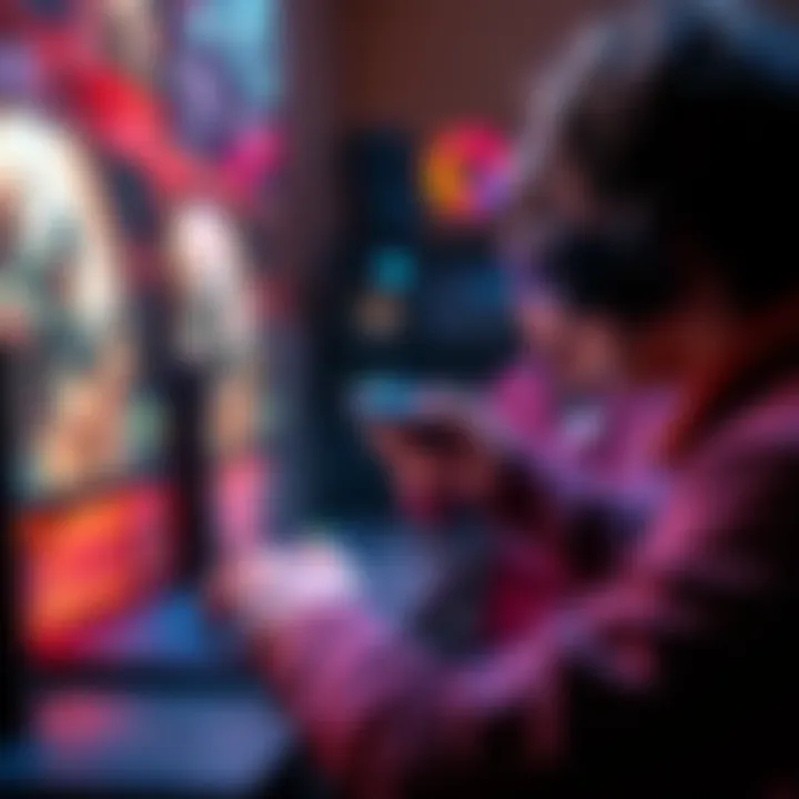 Left-handed gamer playing a FPS game A left-handed person using a mouse on a gaming setup, focused on aiming in a first-person shooter game.