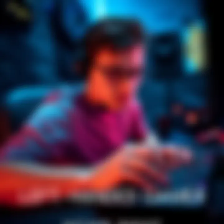 A focused left-handed gamer using their right hand on a gaming mouse and keyboard, surrounded by gaming gear