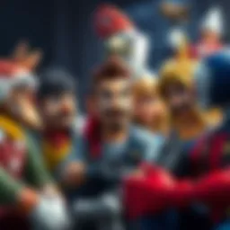 A group of diverse video game characters with outdated designs discussing potential changes for modern audiences