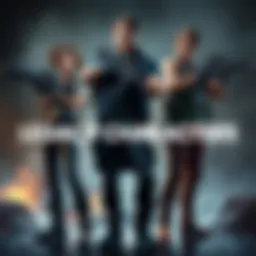 Legacy Game Characters Chris, Jill, and Leon from a video game standing together in a dynamic action pose, showcasing their distinctive outfits and weapons.