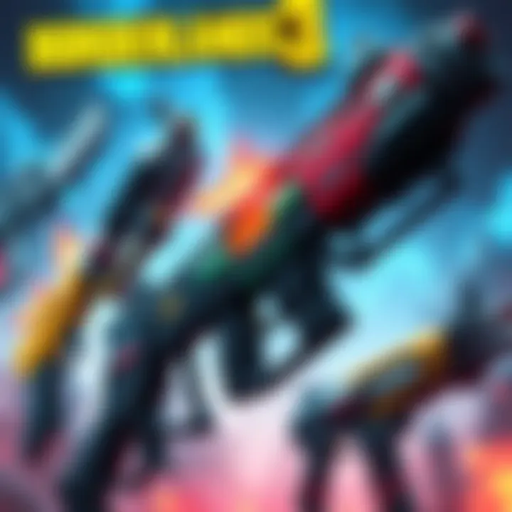 Various Legendary Weapons from Borderlands 3 displayed together, showcasing their vibrant designs and unique features.