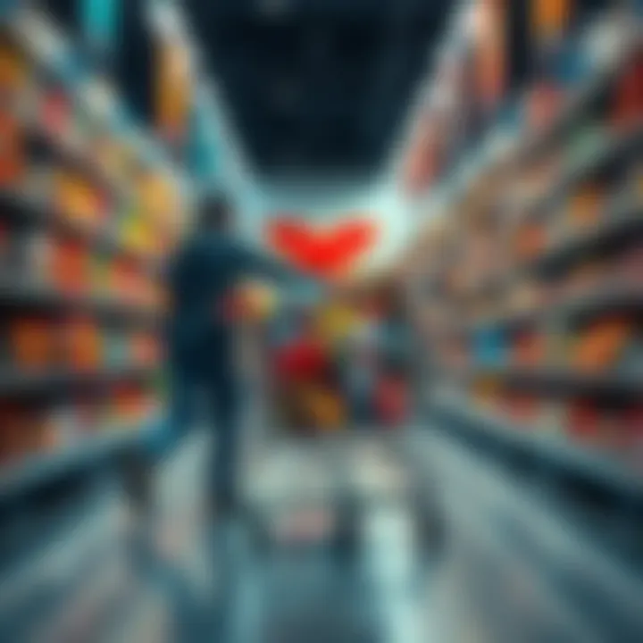 A user pushing the Legendary Cart filled with various products in a vibrant store aisle.