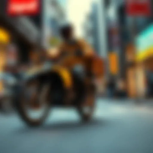 A rare courier swiftly moving through a bustling street, showcasing its unique features and drawing attention from onlookers.