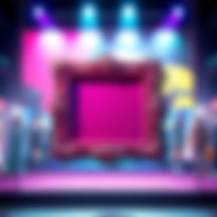 A colorful and stylish fashion frame displayed in a game setting, inviting community input.