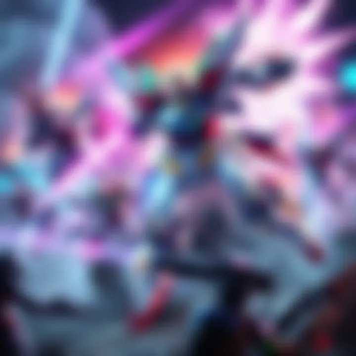 A scene from the Free Legendary Gundam Event showing players engaged in combat with giant robots, showcasing intense action and colorful graphics.