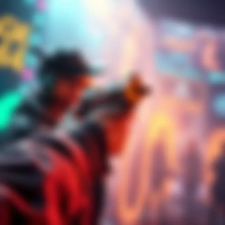 A player aiming the Free Legendary J358 pistol in a vibrant gaming environment, showcasing their focus and skill in gameplay.