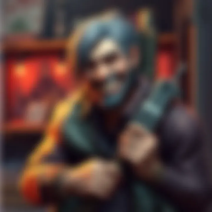 Legendary Merchant from Resident Evil 4 An iconic merchant character from Resident Evil 4 with a wide grin and carrying various weapons and items for sale.