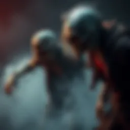 Two legendary zombie characters in a dark, eerie setting with mist and shadows, suggesting a rich backstory.