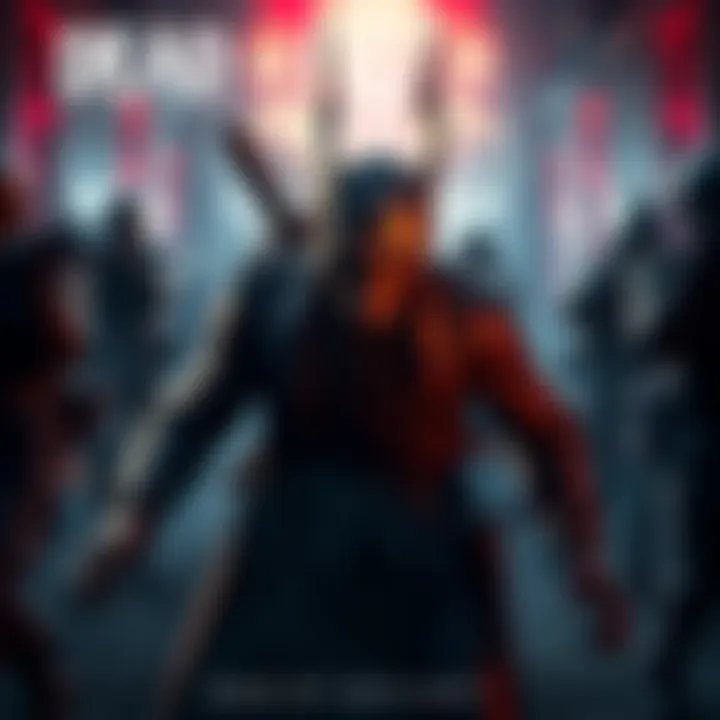 A character from Dead by Daylight known as Legion, portrayed in a menacing stance, surrounded by other survivors in a tense gameplay setting.