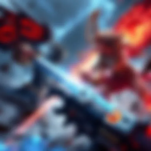 A dramatic scene showing Legion and Oni facing off in an intense 2v8 gameplay battle, showcasing their unique abilities with a vibrant game environment.