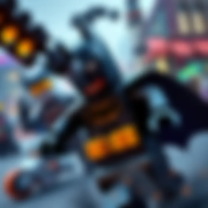 Lego Batman engaging in combat with blocky villains in an open world setting