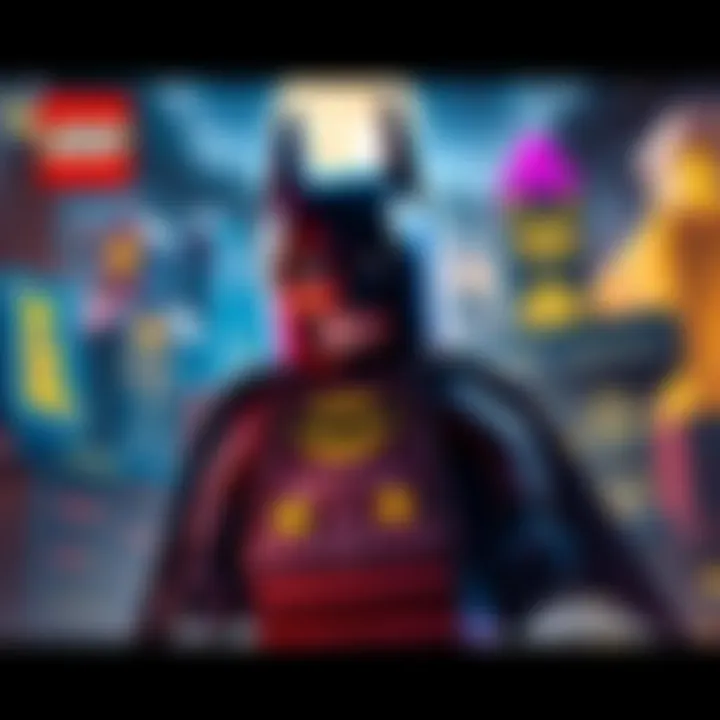 A colorful display featuring LEGO Batman and Gotham City skyline, hinting at a new game announcement at GamesCon 2026.