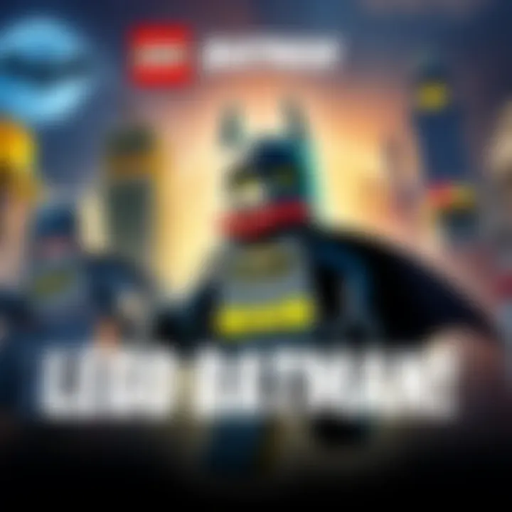 A vibrant image showing LEGO Batman in action with various iconic Gotham City landmarks in the background, hinting at multiple films included in the game.
