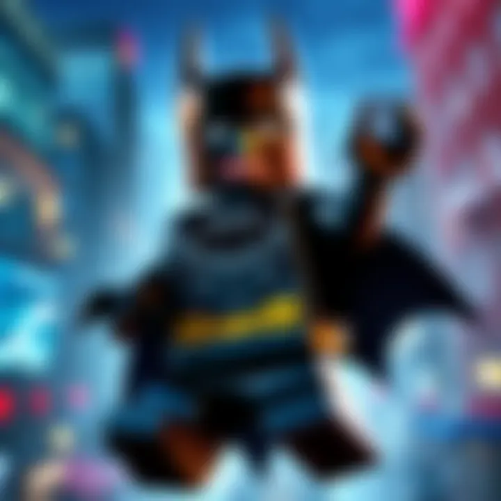 Cover of Lego Batman game featuring the main Lego Batman character in an action pose with a city background.