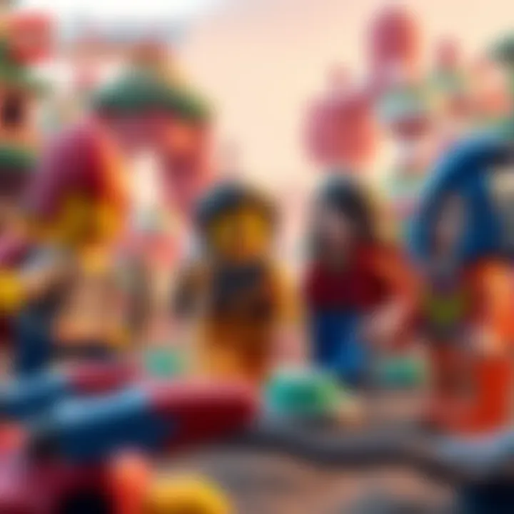 A scene from Lego Horizon Adventures showing four characters in a colorful world, highlighting easy gameplay and character leveling