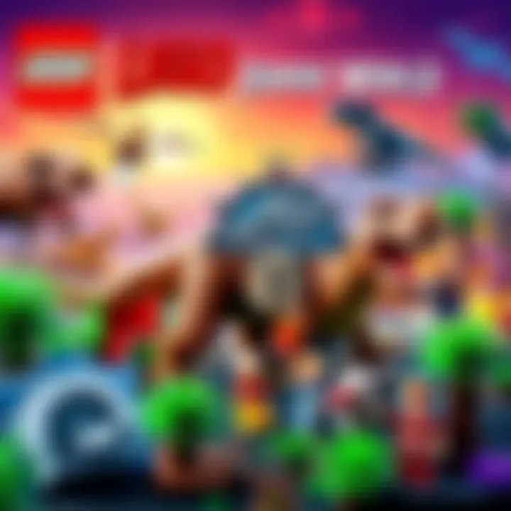 A vibrant Lego scene featuring Jurassic Park dinosaurs and characters from Lego: Jurassic World, showcasing the adventure and excitement of the game.