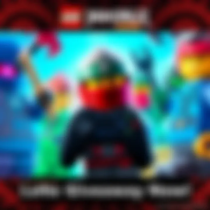 A colorful graphic featuring LEGO characters with a video game controller, promoting a giveaway for the LEGO Ninjago Movie video game.