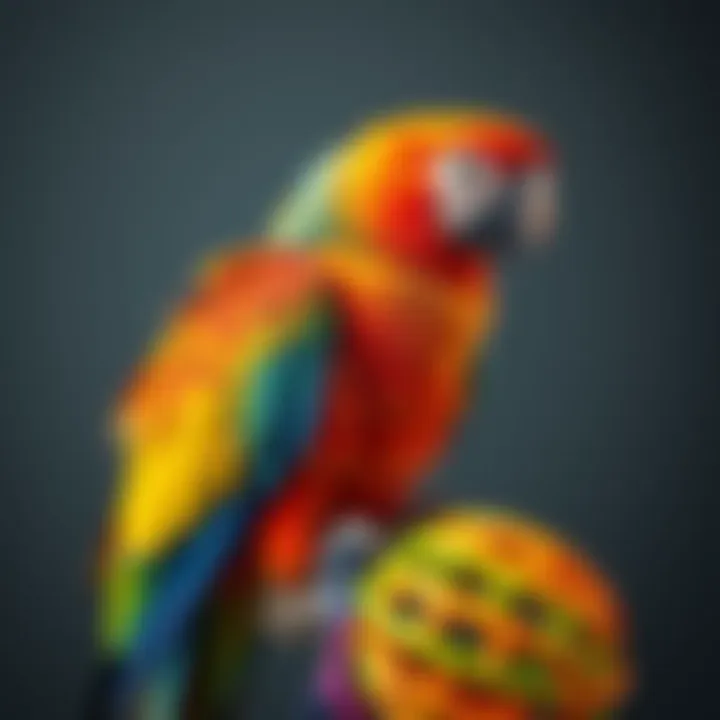 Lenny the parrot perched on a colorful toy, showcasing his vibrant feathers and playful personality.
