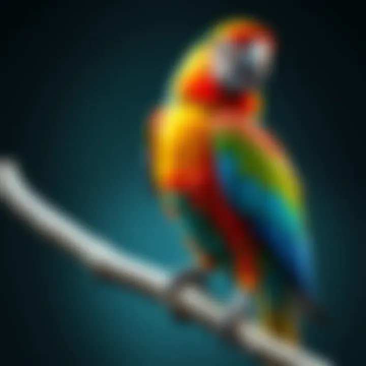 A colorful parrot perched on a branch, showing off its vibrant feathers and playful expression, capturing the joy of its social media fame.