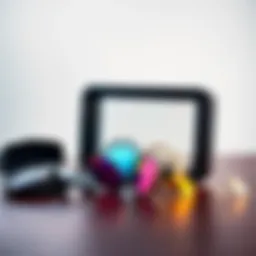 A variety of lens protectors displayed next to a steam frame, showing options for preventing scratches.