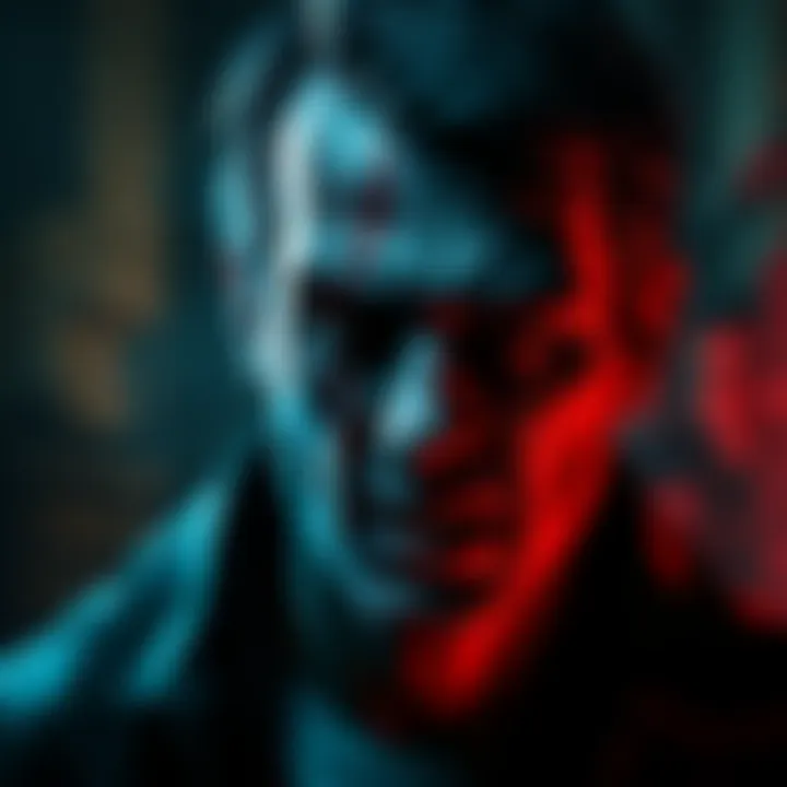 A dark and intense portrayal of Leo Kasper, a character with a troubled expression, reflecting his complex mental state in Manhunt 2. He is shown in a shadowy environment that hints at his violent tendencies.
