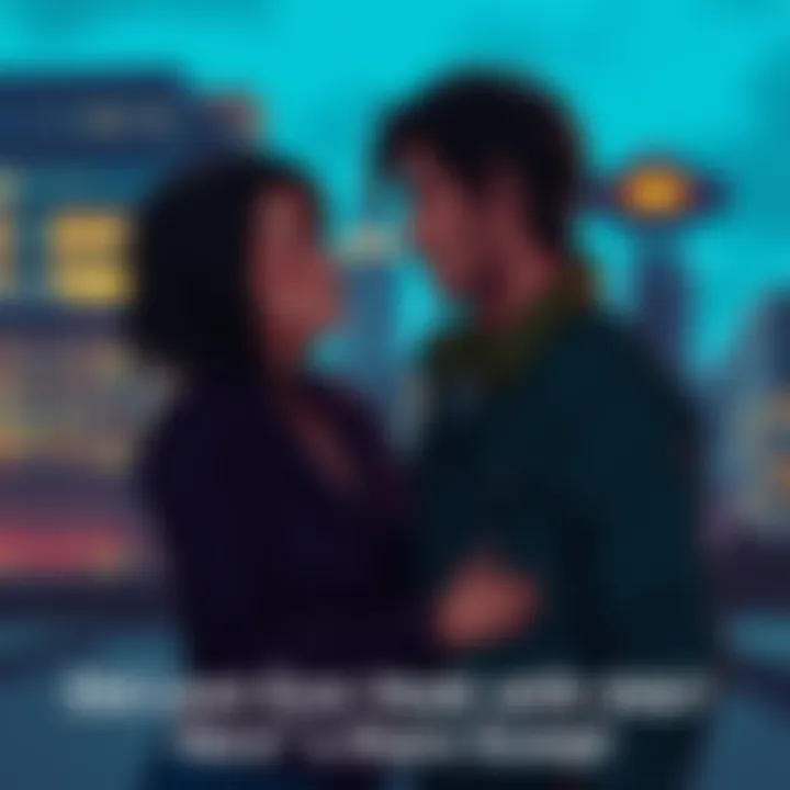 Leon and Ada standing close, exchanging an intense look as they contemplate their relationship, with a backdrop of a cityscape at night.