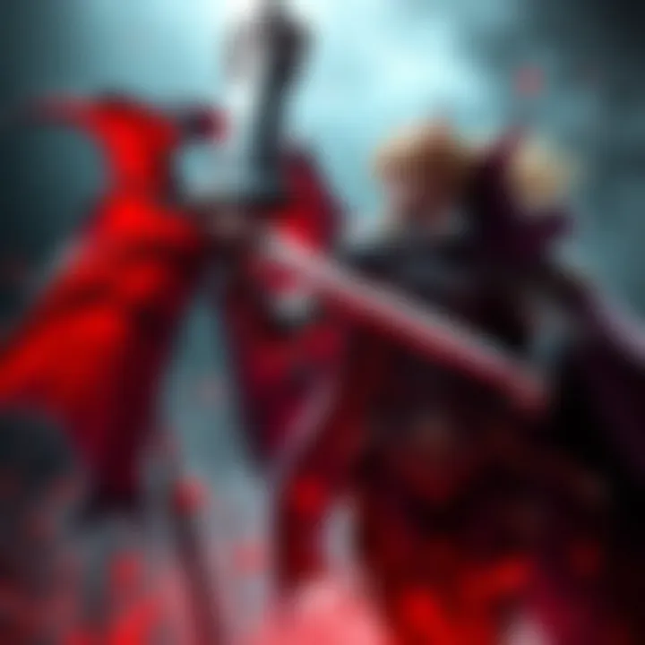 Leon Belmont battles Dracula Leon Belmont prepares to confront Dracula at the end of Lament of Innocence, with both characters ready for an epic clash.