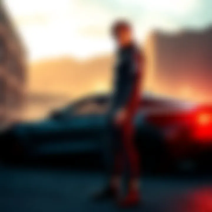 Leon Kennedy standing next to a sleek sports car, looking confident after the events of Resident Evil 4