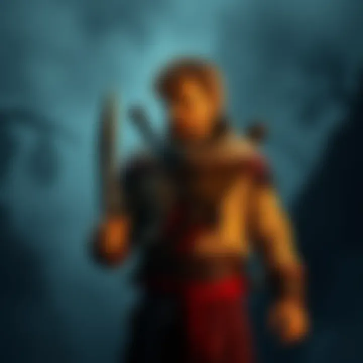 Leon stands holding a knife in one hand and a hatchet in the other, contemplating his choice for the adventure ahead.