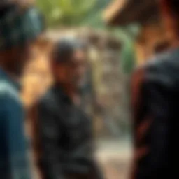 Leon, the main character of Resident Evil 4, interacting with a group of villagers in a remote Spanish village, highlighting language barriers.