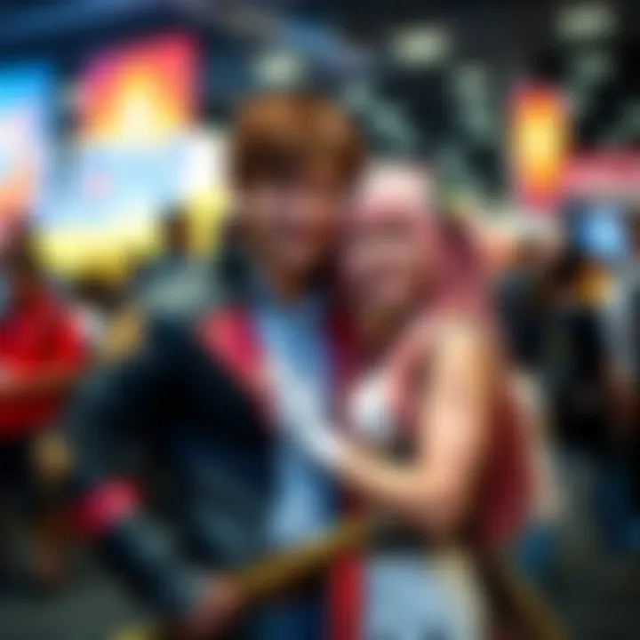 A couple dressed as Leon and Ada from a video game, posing together at Animazement, showing off their detailed costumes and excited expressions.