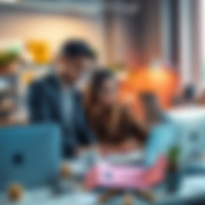 Leon and Ada collaborating on a project, surrounded by creative tools and ideas, showcasing their teamwork in a modern workspace.