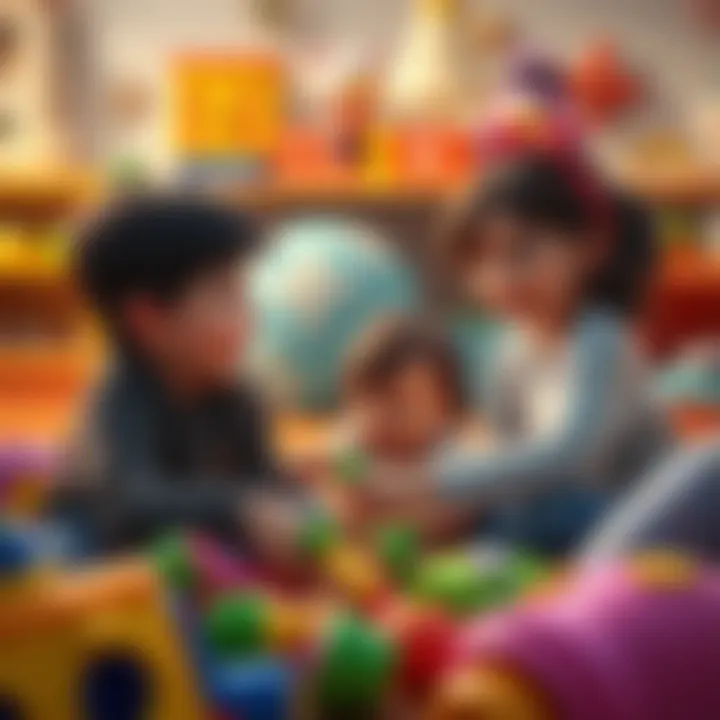 Leon and Claire happily playing with little Emily in a colorful room filled with toys