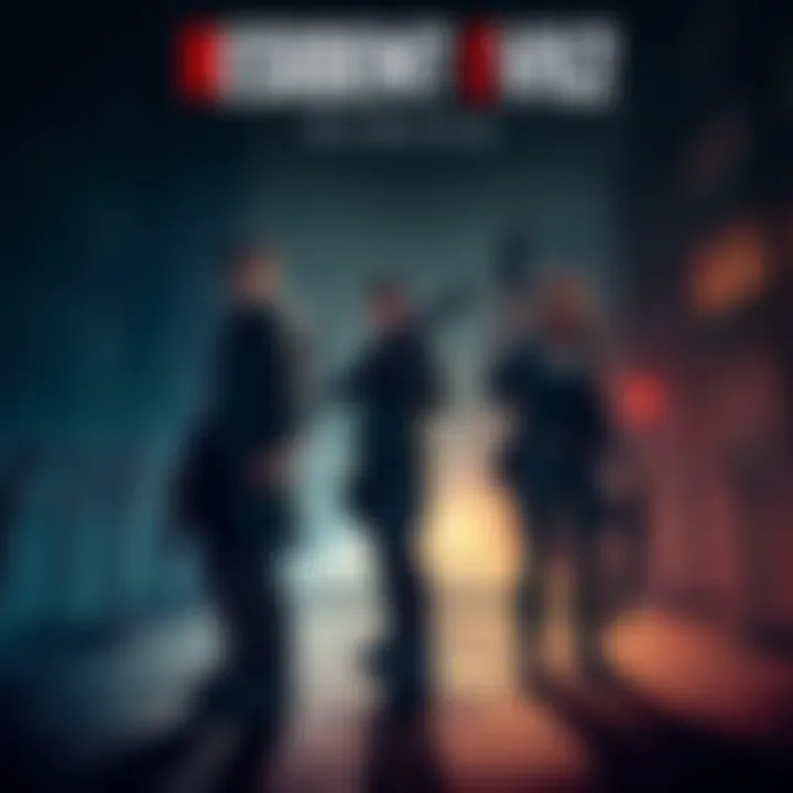 Leon and Claire standing in a dark, abandoned Raccoon City, each holding weapons and looking ready for danger.