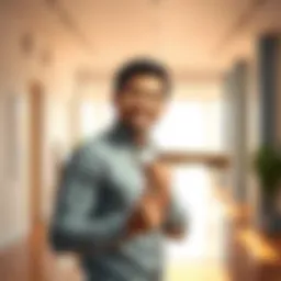 Leon smiles while holding a large key, symbolizing his newfound success. He stands in a bright room, looking confident and approachable.