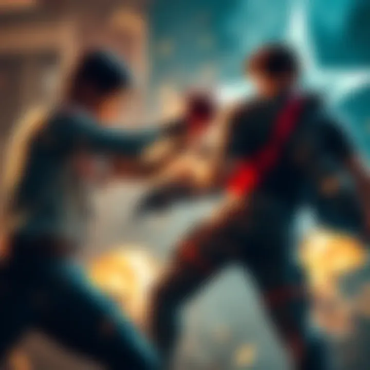 Leon and Hunk clash in an intense battle scene from Resident Evil, showcasing their fighting styles.