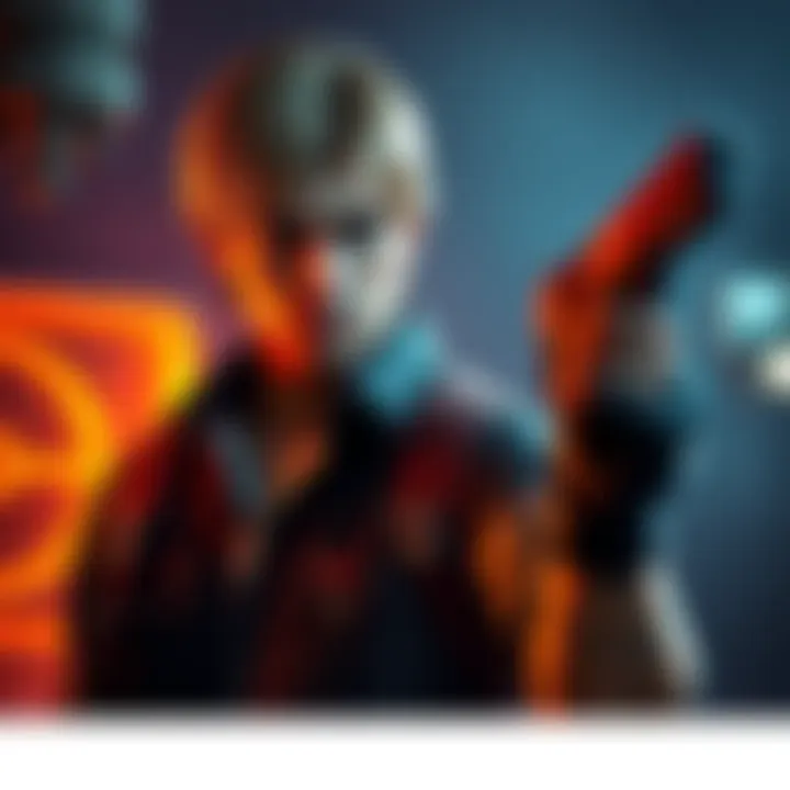 Leon Kennedy, a main character from Resident Evil, stands ready for action with a serious expression and a gun in hand; the backdrop hints at a suspenseful game scene.